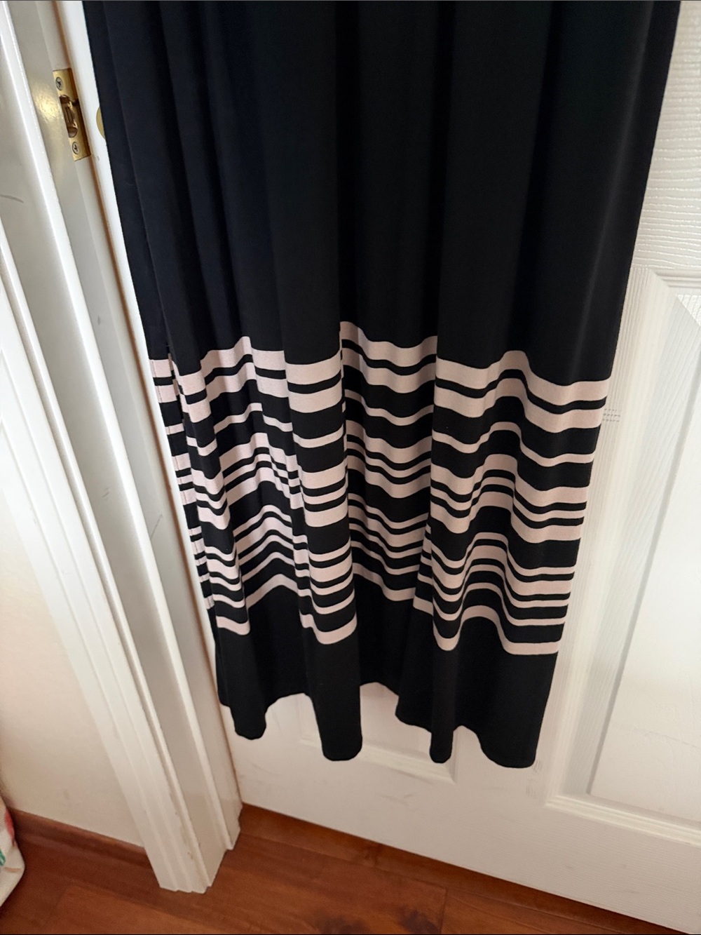 Garnet Hill Black Sleeveless Maxi Dress with Beige Stripes - Picture 3 of 5